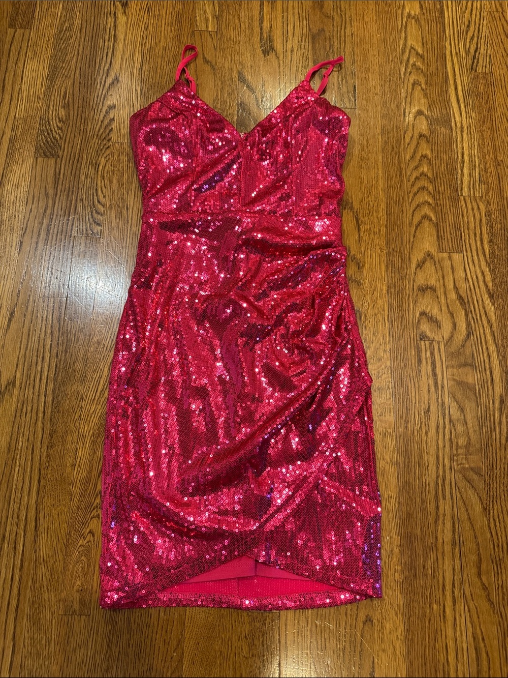 Lulu's Hot Pink Sequin Spaghetti Strap Mini Dress